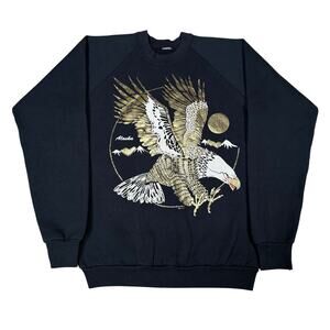 Vintage 90s Alaska Bald Eagle Sweatshirt Black Gold Metallic Graphic Crewneck L